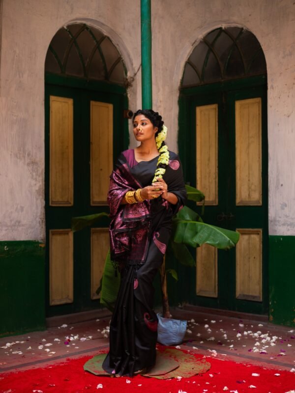 Black Purple Borderless Kanjeevaram