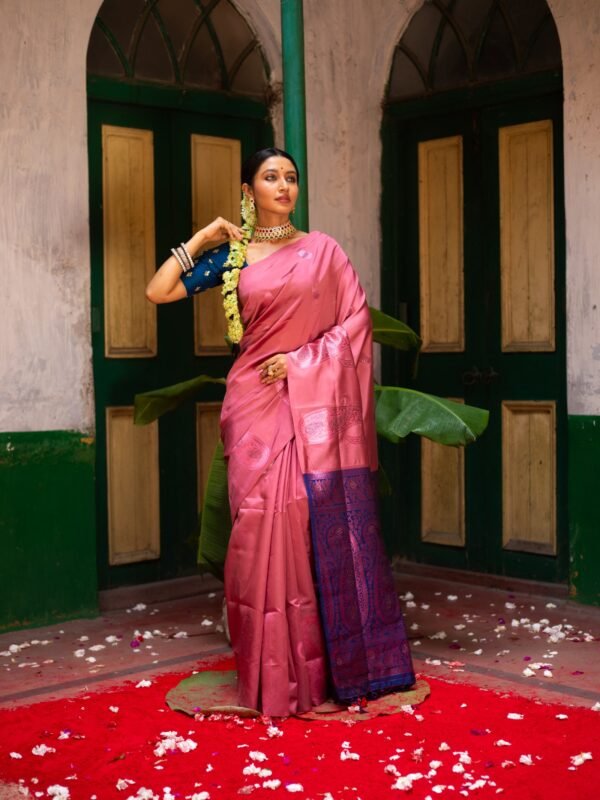 Baby Pink With Purple Kanjeevaram Silk