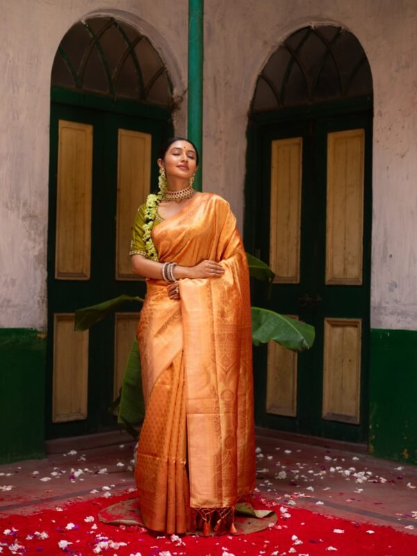 Orange With Copper Zari Kanjeevaram Silk