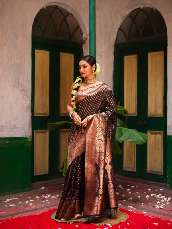 Black With Copper Zari Kanjeevaram Silk