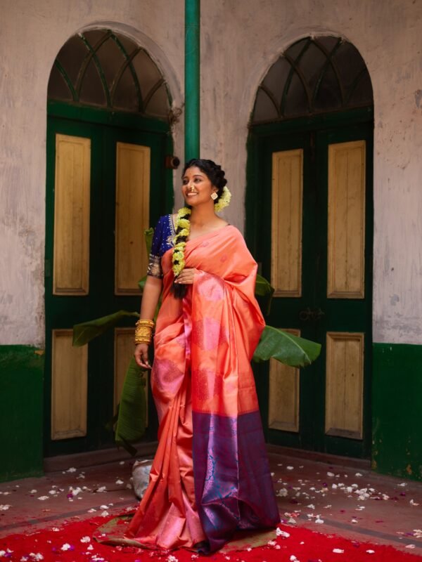 Orange  With Blue  Kanjeevaram Silk