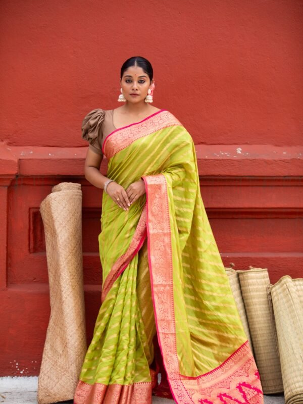 Organza Benarasi With Golden Zari Meenakari Work
