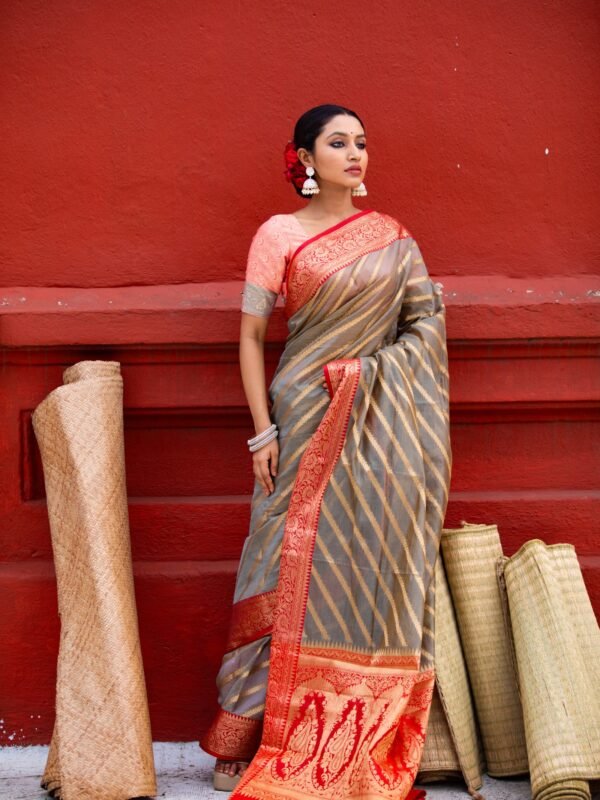 Organza Benarasi With Golden Zari Meenakari Weave