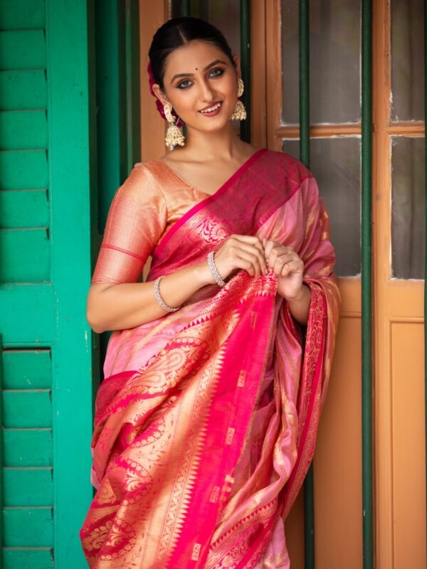 Organza Benarasi With Golden Zari Meenakari Weave