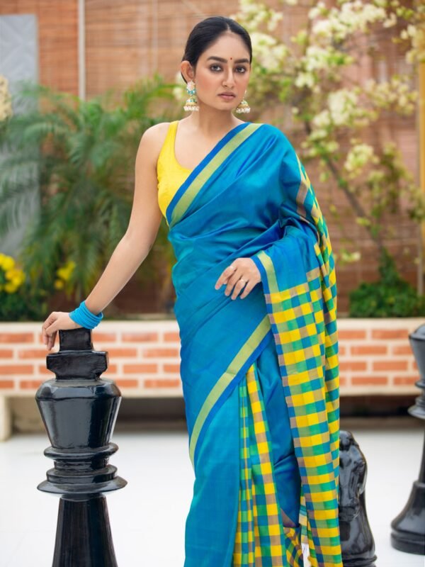 South Silk With Checkered Patli Pallu Style