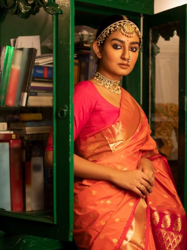South Silk With Golden Zari Work